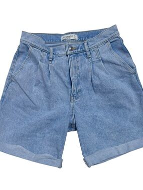 Abercrombie & Fitch Light Blue High-Waist Pleated Denim Shorts